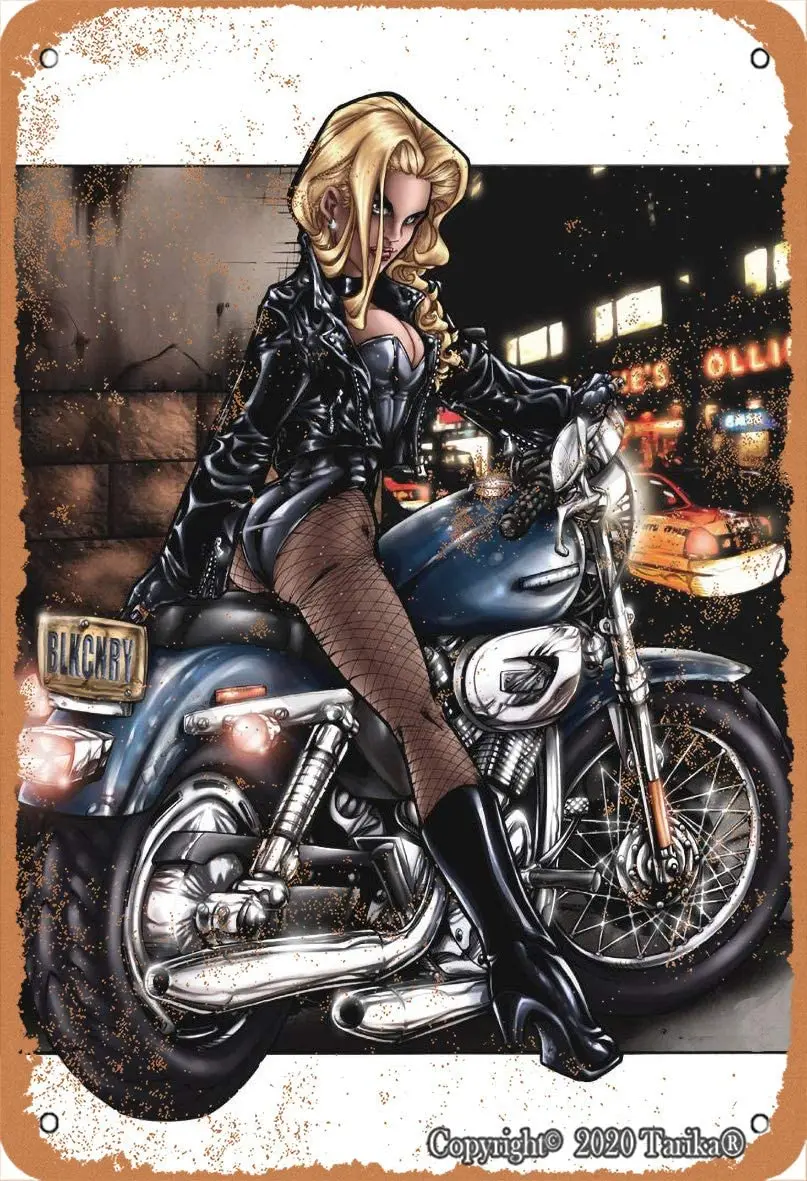 

Sexy Lady On Motorcycle 20X30 cm Retro Look Metal Decoration Crafts Sign for Home Kitchen Bathroom Farm Garden Garage