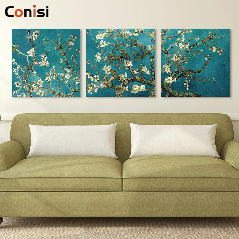 Conisi 3 Panels Classic Wall Art Poster Pirnt Vincent Van Gogh Blossoming Almond Tree on Canvas Paintings Home Decor|Painting & Calligraphy| - AliExpress