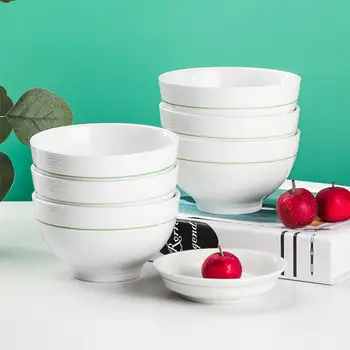 

7Pcs/Set Green Striped Ceramic Bowls Sauce Dish Tableware Set Dishes Foods Dessert Kitchen Plate Christmas decorations for home