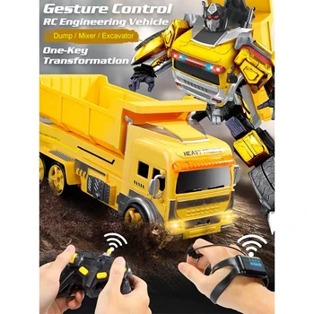 

Toys for Boys Gesture Control RC Truck 2 in 1 Transformation Robots Mixer Excavator Dump Vehicle Toys Gift for Kids
