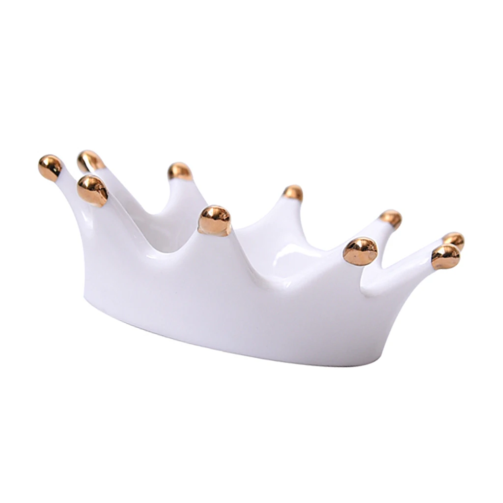 White Cermatic Crown Shape Plate Tray Jewelry Storage Showcase Ornament