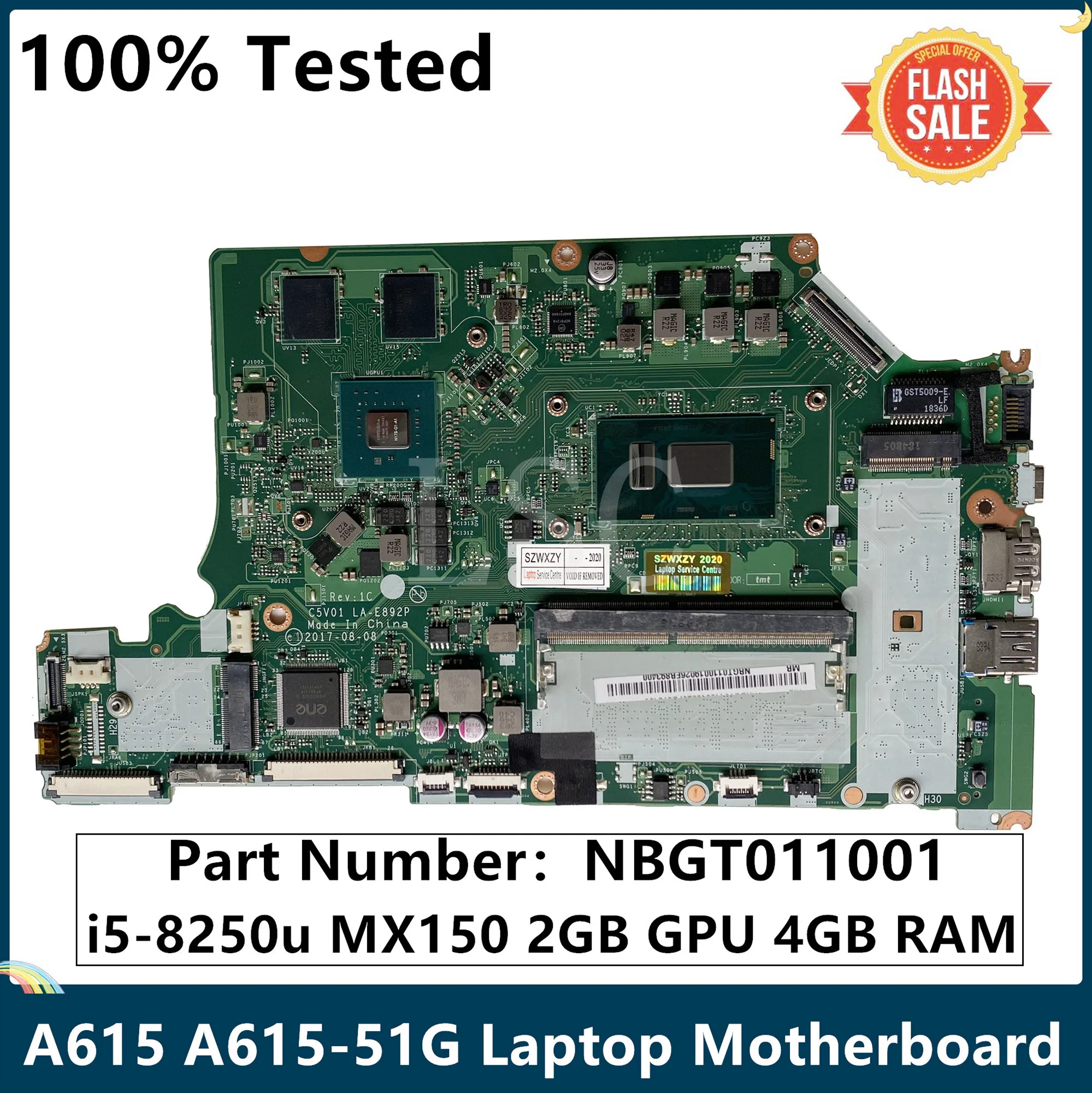 СОП для Acer Aspire A615 A615-51G Материнская плата ноутбука I5-8250u MX150 2 Гб GPU 4 Оперативная
