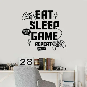 

Eat Sleep Game Repeat Play Joystick Vinyl Wall Decal Internet Cafe Game Lovers Home Bedroom Decoration Mural 2YX33