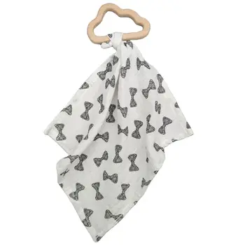 

Baby Bibs Cotton With Wooden Teether Rodent Animals Newborn Soft Triangle Towel T5EC