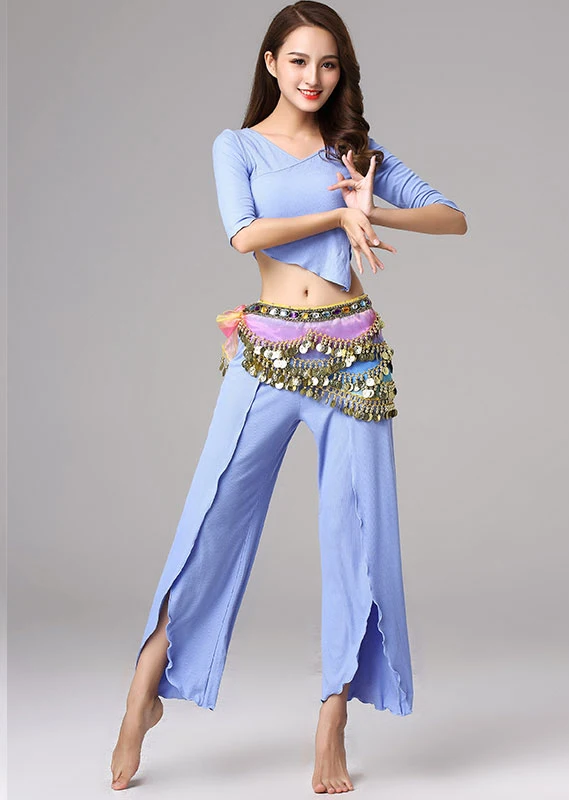blue 3 pcs set Модный набор костюма для танца живота женщин Болливуд танец живота практика представление одежда Цыганский Египетский рейв наряд DC3528 - Цвет: blue 3 pcs set