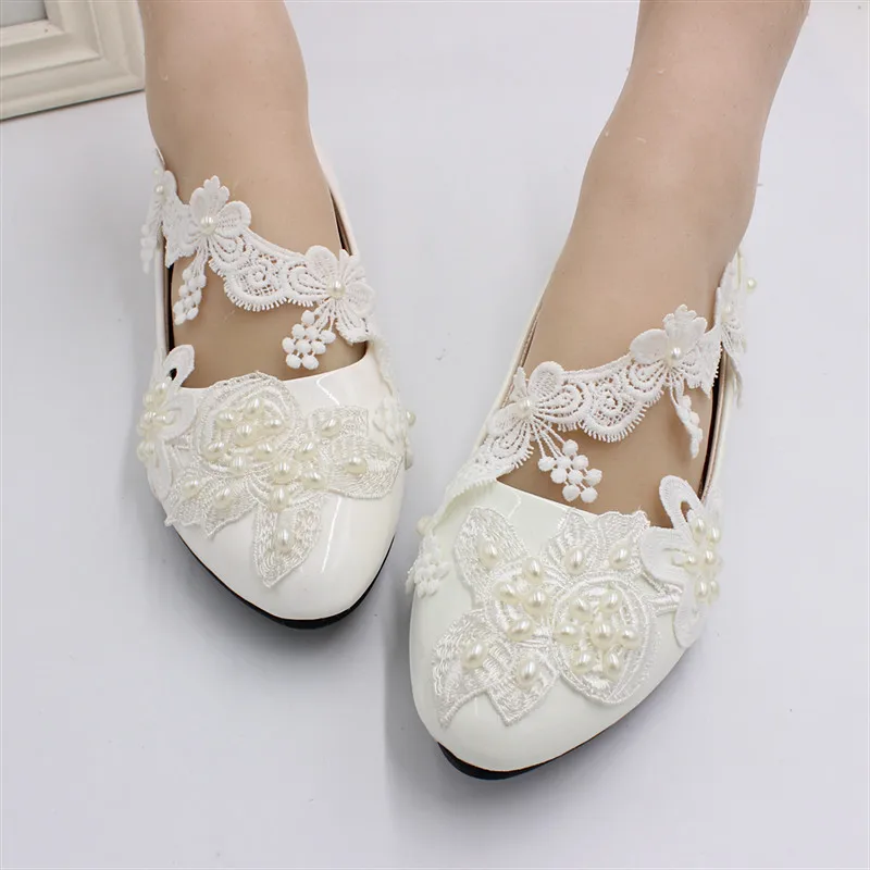 White lace wedding shoes hot sale Flat wedding dress shoes bride bridesmaid fashion women's shoesBH163