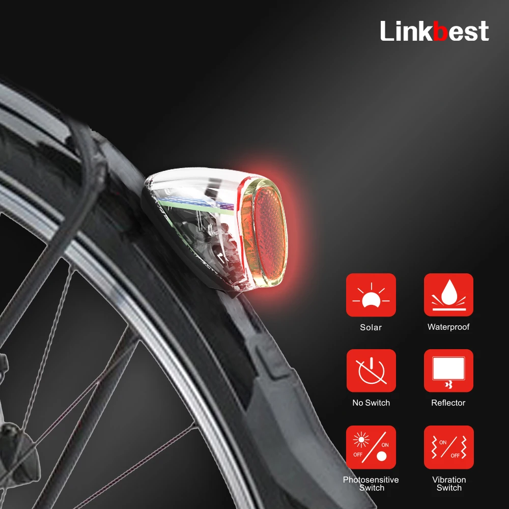 

Linkbest Automatic On/Off Bike Light Natural Daylight Charging Light/Shock Sensor Reflector Waterproof Tail Solar Cycling Light
