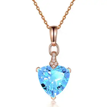 

Citrine &Amethyst &Aquamarine crystal heart pendant necklace women girl diamond jewelry rose gold 3color engagement gift bijoux