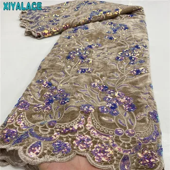

Velvet lace fabric high quality african women dress seuqins fabric embrodiery nigeian lace fabric 5yards 3583b