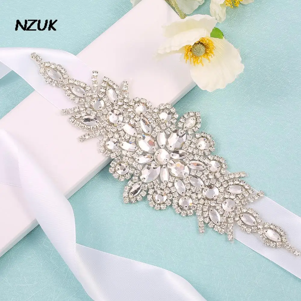 NZUK Rhinestone Bridal Belt Elegant Wedding Dress Belt with Stones Silver Crystal Bridal Sash for Women Dresses