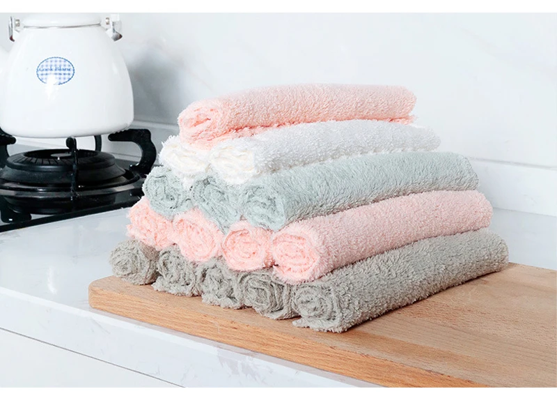 Household Kitchen Dishwashing Cloth No Lint Non-stick Oil High Quality Rag Plain Coral Velvet Rag Wet And Dry Multi-purpose