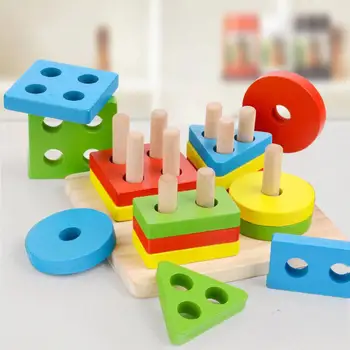 

Wooden Building Block Geometric Shape Matching Board Baby Kids Educational Toy