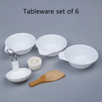 

6pcs/set Outdoor Bowl Set Cookware Portable Camping Hiking Cookware Backpacking Picnic Bowl Spoon Rice Ladle Kit