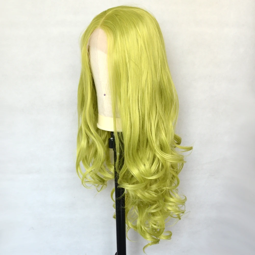 Dianteira do Laço Resistente ao Calor Cosplay para Mulher Vogue Rainha Verde Longo Peruca Sintético Onda Solta Fibra Luz 3 do laço sintético onda solta resistente ao