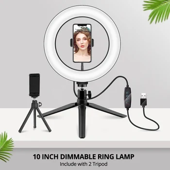 

10 Inch Dimmable Ring Lamp LED Desktop Ring Light LED Ring Light with 2 Tripod For Makeup Video Live Studio Photography