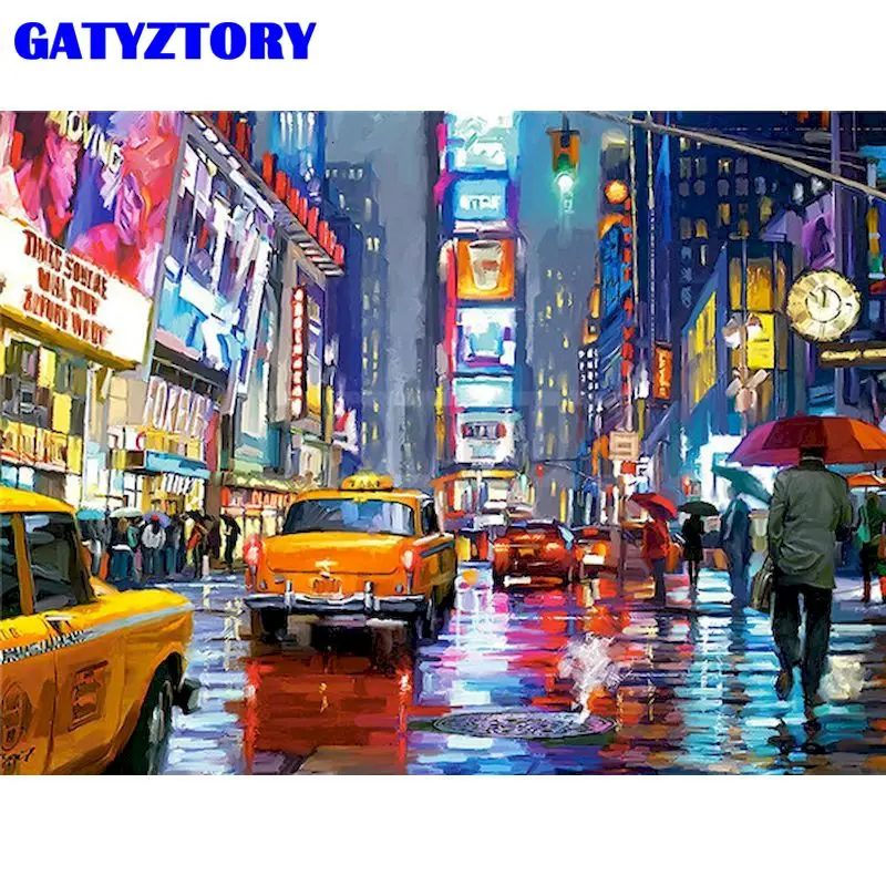 GATYZTORY Painting By Numbers New York Street Scenery Diy Oil Paints Kits With Framed For Adults