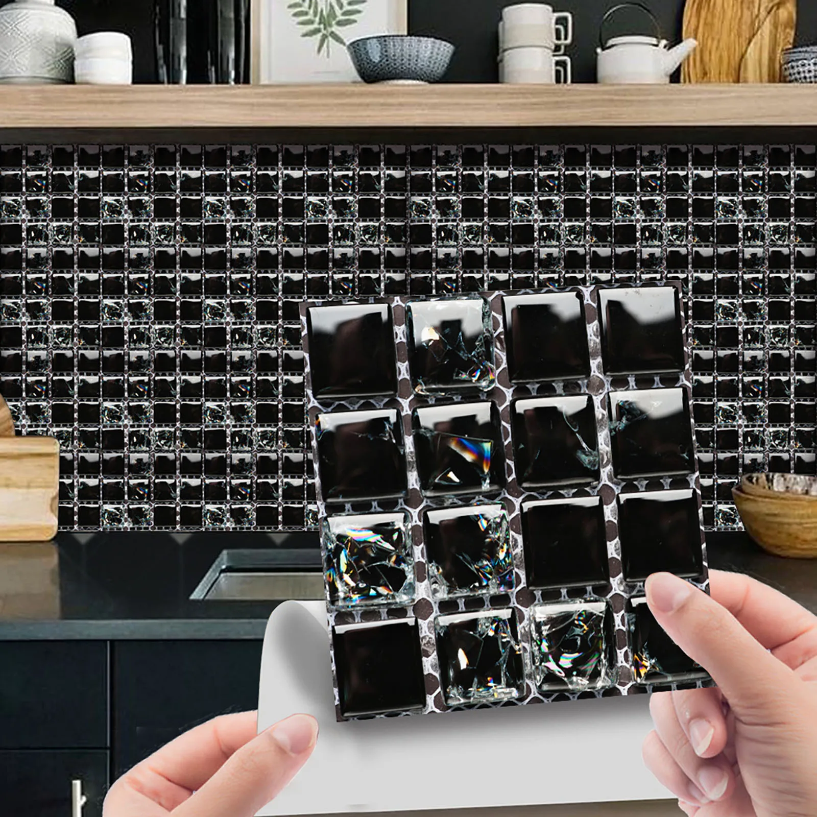 10pc 3d Crystal Tile Stickers Diy Waterproof Self-adhesive Wall Stickers Wall Art Decals For Bar Counter Kitchen Bathroom