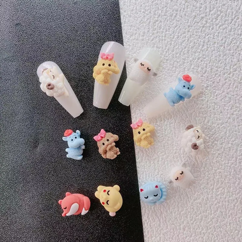 Nail Art Accessories Little Sheep Little Brown Bear Pattern Japanese Style 2021 New Cartoon Resin 3D Nail Decoration Accessories 30 100pcs nail art accessories resin butterfly aurora smart color holographic fashion 3d fingernail diy decoration