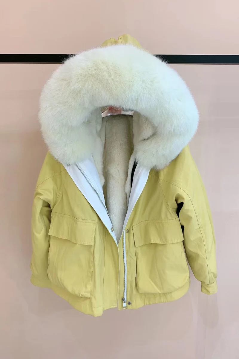 Женское пальто из натурального меха лисы, свободные короткие парки, верхняя одежда с большим мехом, съемная модная зимняя куртка