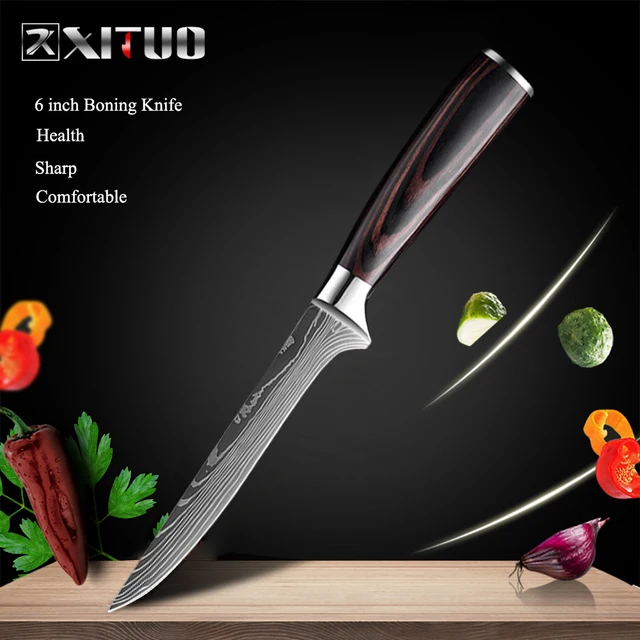 XITUO Chef knife 1-10 Pcs Set Kitchen Knives Laser Damascus Pattern Sharp Japanese Santoku Knife Cleaver Slicing Utility Knife 6 in Boning