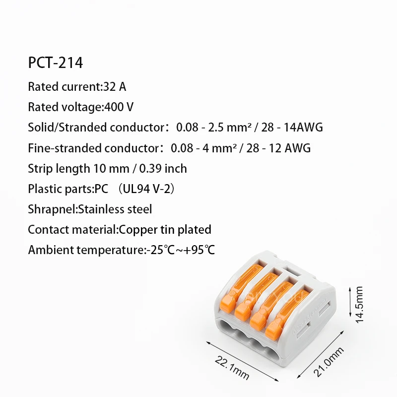 PCT-214 30/50/100 шт. светодиодный светильник для детей 2, 3, 4, 5, 8 Pin кабель с разъемами типа мини Быстрая зарядка Универсальный Компактный соединитель проводки соединительные клеммы - Цвет: PCT-214