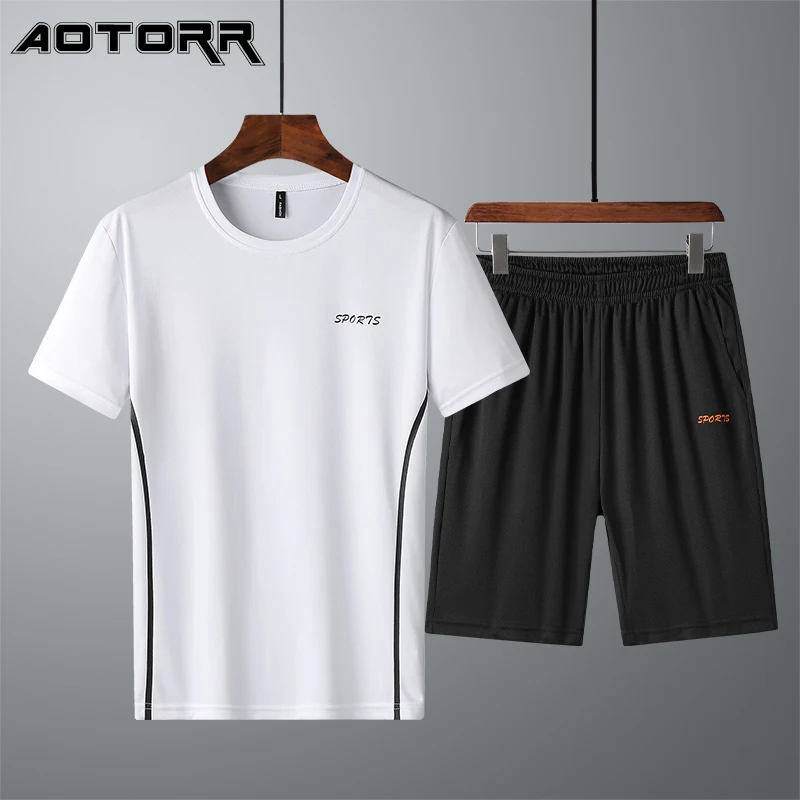 Conjuntos de verano informales para hombre, ropa deportiva para correr al aire libre, camiseta de Color sólido + Pantalones cortos, trajes transpirables