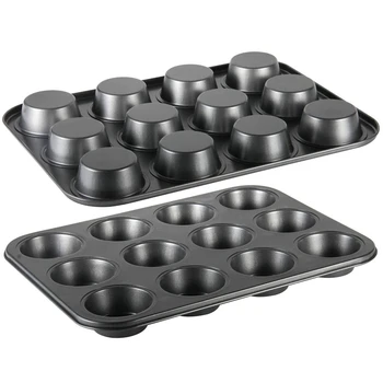 

Muffin Pan, 2 Pack 12-Cavity Bakeware Non-Stick Cupcake Baking Pan, Carbon Steel Muffin Baking Mold Pan for Oven Baking