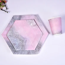 Padrão de mármore louça descartável pratos de papel copo palhas festa de aniversário decoração do casamento galinha festa de despedida suprimentos(China)