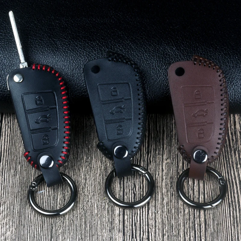 Premium Leather Car Remote For Audi A1 A3 A4 A4L A5 A6 A6L A7 A8 QT TTS S5 S7 C5 C6 Q3 Q5 Q7 Q8 Audi Remote Case With Keychain