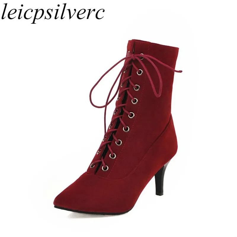 

Women's Boots Autumn Winter Warm Ankle Flock High Heel 2019 Fashion Versatile Pointed and Comfortable Temperament Office Black