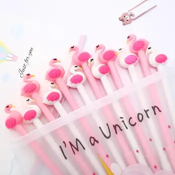 

12Pcs/pack Korean Kawai Flamingo Animal Gel Pens Funny Cool Fun Sign Blue Pen Stationery School Office Kawaii Thing Pencil Case