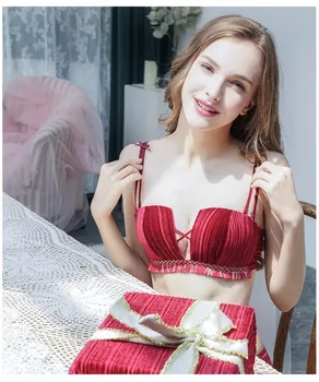 

2020 New Gold velvet Fabric Women Underwear Thin Push Up Bra Comfortable Lingerie Seamless Sexy Lace Tassels Bra