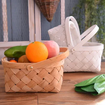 

Nordic Rattan Wood Chip Flower Basket Modern Minimalist Home Bread Fruit and Vegetable Storage Basket Sundry Picnic Storage Box