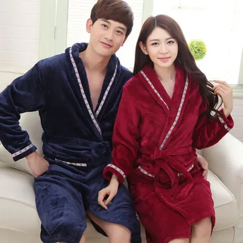 

Lovers Winter Sleepwear Robe Kimono Gown Thicken Flannel Warm Nightwear Homewear Casual Soft Coral Fleece Women Bathrobe Gown