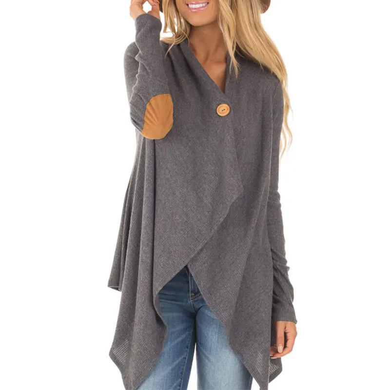 

New Fashion Autumn Winter V-neck female cardigan coat button spliced single button casual asymmetric length woman coat Outwear