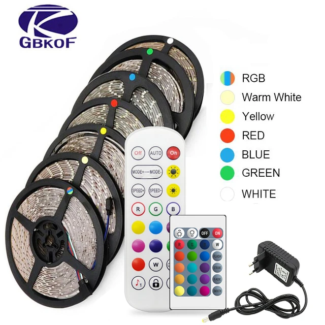 RGB 300 LED strip light 5m 60LEDs/m 2835 SMD 5050 White Warm White Red Blue  Bluetooth LED strip 12V Waterproof flexible Tape - AliExpress