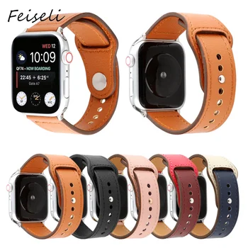 

Feiseli For Apple Watch Replacement Band Colorful Leather Watch Strap 38mm 40mm 42mm 44mm Removable iwatch Wristband