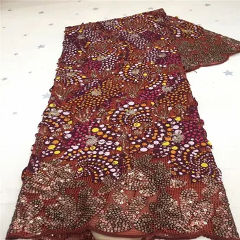 

2021 red Embroidery African Mesh Lace Fabrics Sequins Lace Fabrics Flower Pattern Sequence Laces Fabric for Nigerian Net Lace