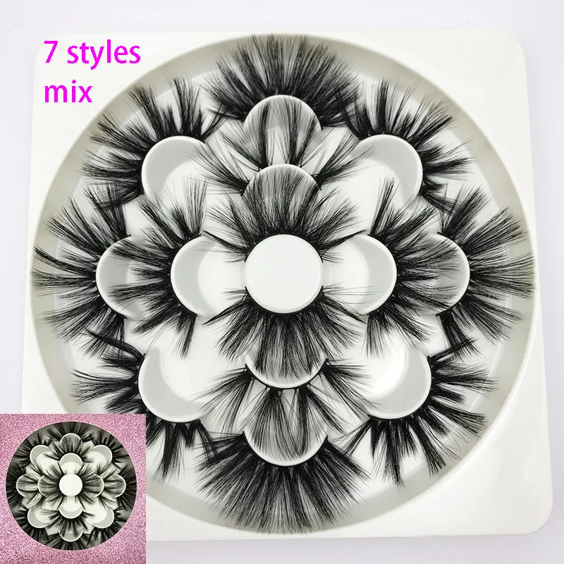 mix7pairs pink box 7 пар MIKIWI 6D06 искусственная норковая ресницы натуральные длинные 25 мм накладные ресницы объем накладные ресницы толстые пушистые ручной работы макияж глаз - Цвет: mix7pairs pink box