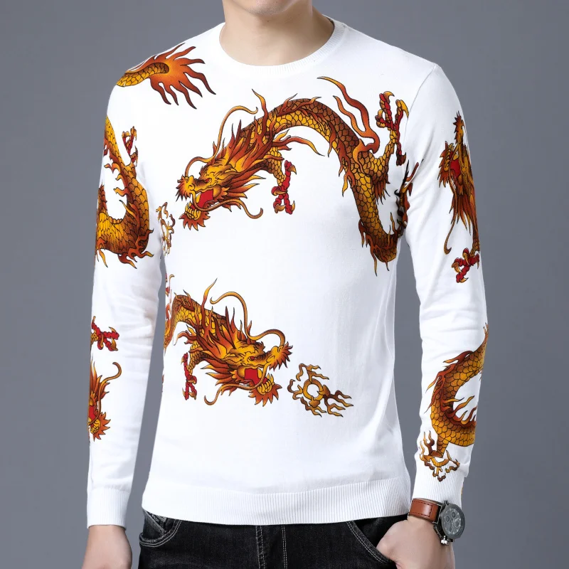 Дракон печати Trui Erkek Kazak Sueter Hombre животное Gedrukt Trui Мужская мода Trui Slim Fit Pull Homme Chompas Hombre