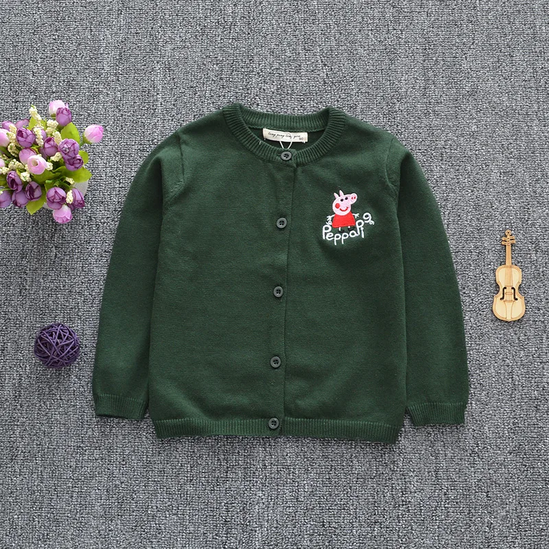 

2018 Autumn And Winter New Style Sweater CHILDREN'S Knit Cardigan Candy-Colored Cartoon Embroidered Net Red Pig Fashion