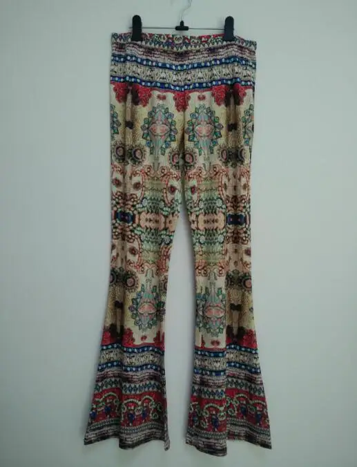 2022 Spring Summer European American Fashionable Style Woman Flare Trousers Skinny Retro Print Flare Trousers