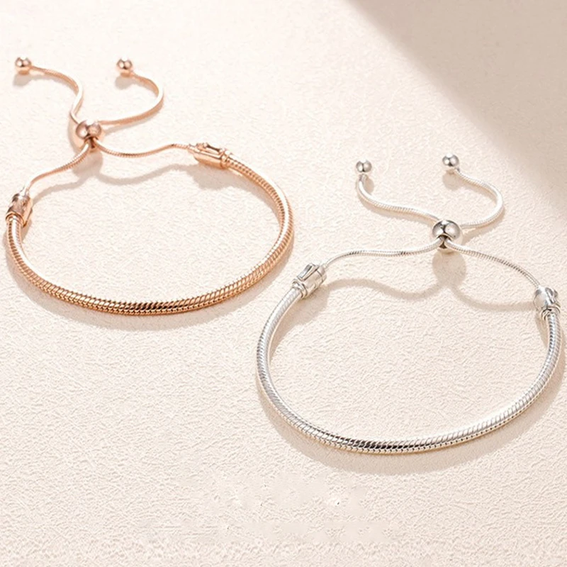 Silver Color Classic Adjustable Snake Chain Bracelets Fits Beads Link Chain Charm Bracelets For Women Fashion Jewelry bracelet jewelry
