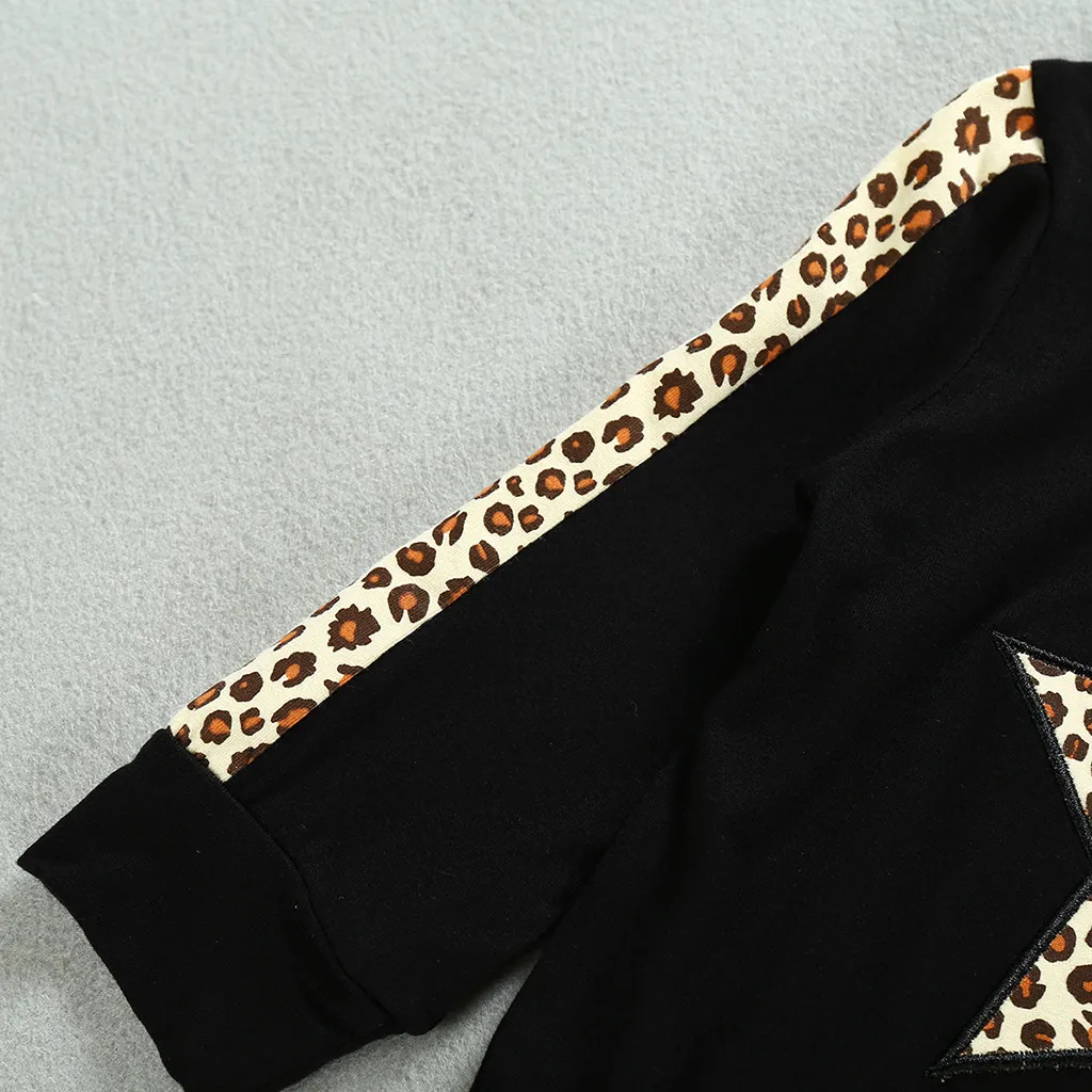 Одежда для девочек; Спортивный пуловер с капюшоном и леопардовым принтом со звездами; костюм из толстовки и брюк; г. детская одежда; одежда для детей