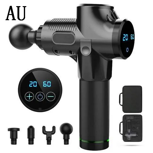 Black AU plug Пистолет для массажа мышц беспроводной глубокий тканевый перкуссивный массажер с технологией Quiet Glide стимулятор мышц массажный пистолет - Цвет: Black AU plug