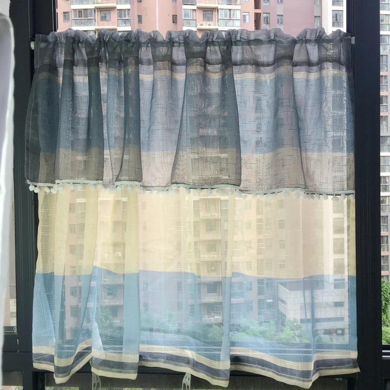 1 шт. карманные короткие занавески с градиентом для кухни серый синий льняной