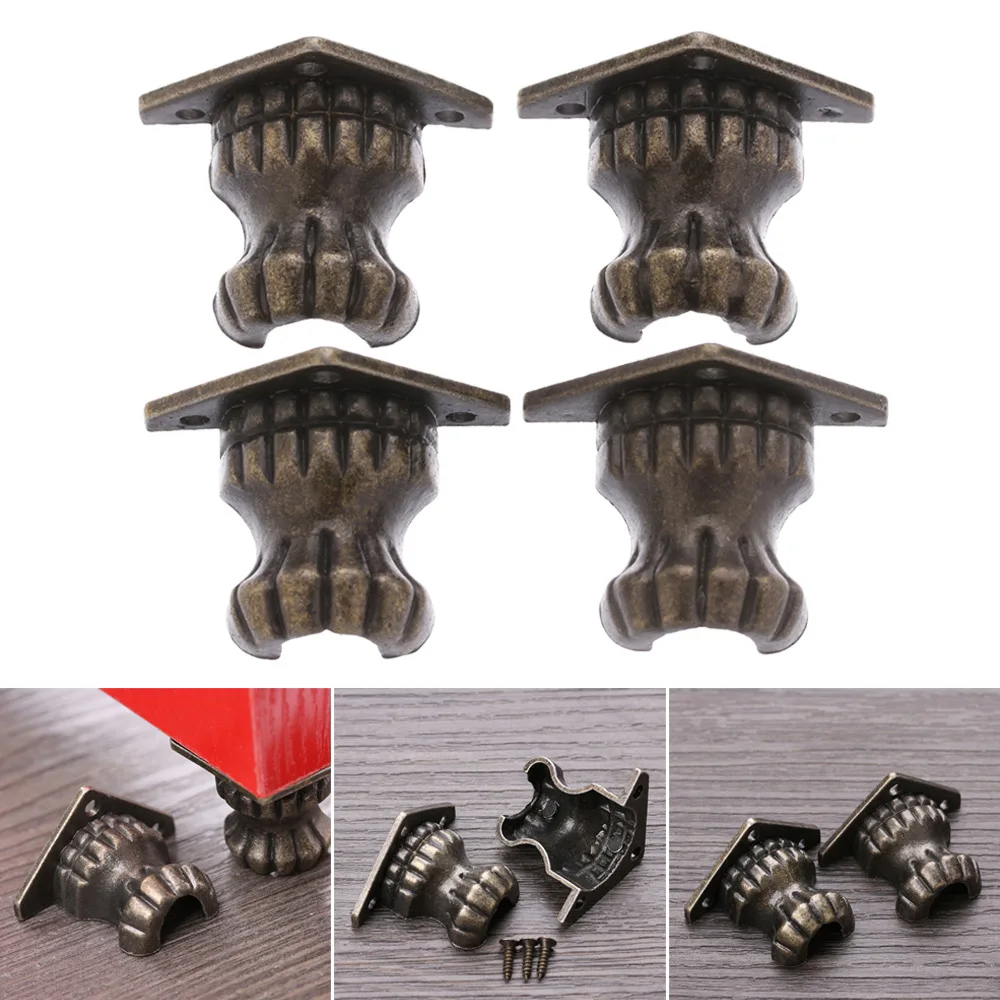 

4 PCS Vintage Antique Wood Case Feet Leg Corner Protector Jewelry Gift Box Decor Furniture Hardware Cabinet Corner Brackets