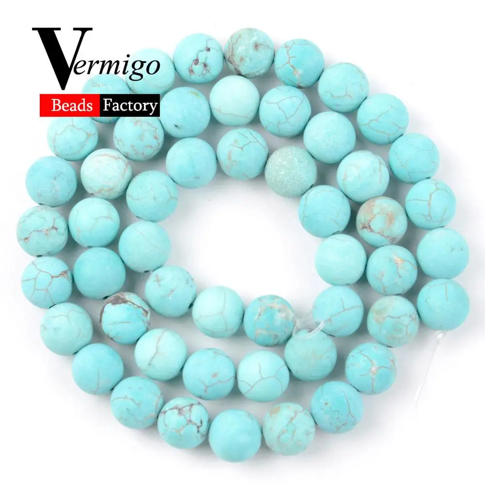 Matte Blue Turquoise Натуральный тусклый отполированный Агаты тигровый глаз Нефы круглые каменные бусины для спейсеры для украшений Бусины 4-12 мм Diy ожерелье браслет 15'' - Цвет: Matte Blue Turquoise