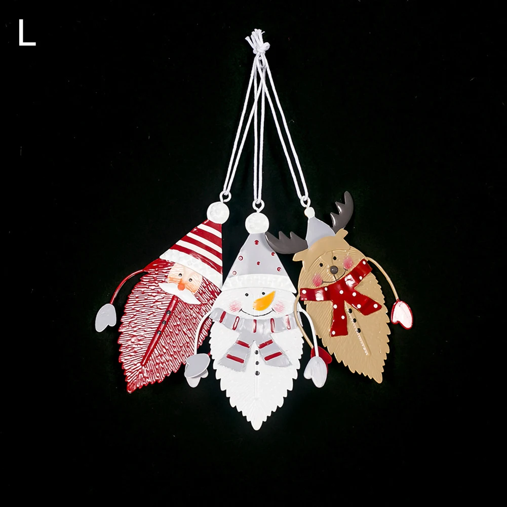 

3pcs Hanging Decoration Iron Leaf Christmas Painted Santa/Deer/Snowman Pendants Ornaments Christmas Tree for Home Xmas Party