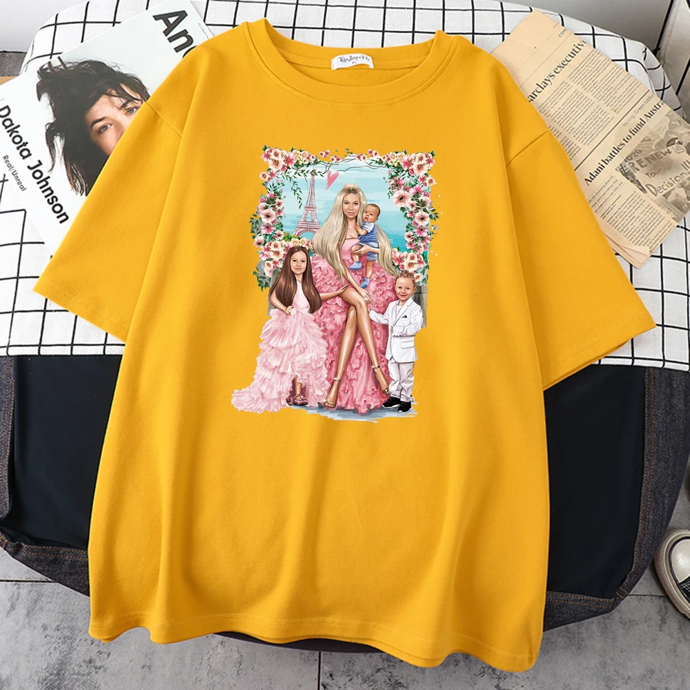 Wedding Beautiful Girl And Babies Printed T-Shirt Womens Fashion Casual T Shirts Street Loose Tops Cool Oversize Female Tshirts | Женская